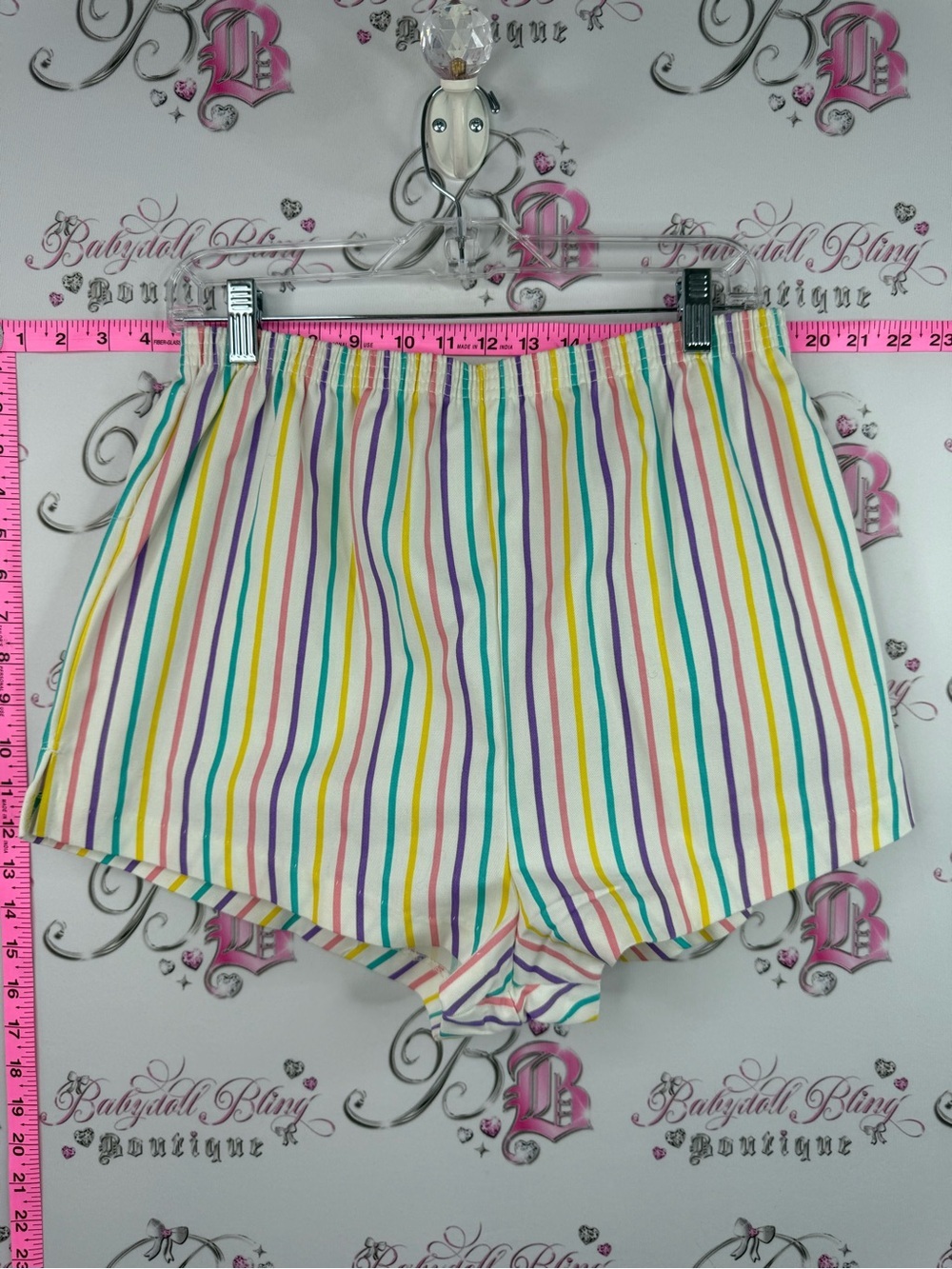 Miss USA JC penny vintage candy Elastic-Waist Multicolor Striped Athletic Shorts